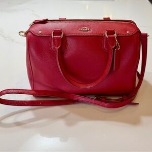 Coach Bright Red Leather Mini Bennett Satchel with Detachable Strap